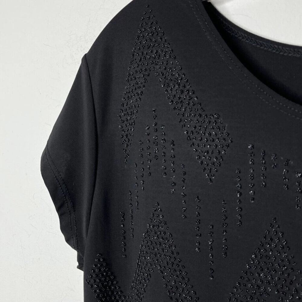 Bleeker & McDougal Women's Beaded Top Size PL Black Short Sleeve Stretch Blouse - Picture 3 of 6